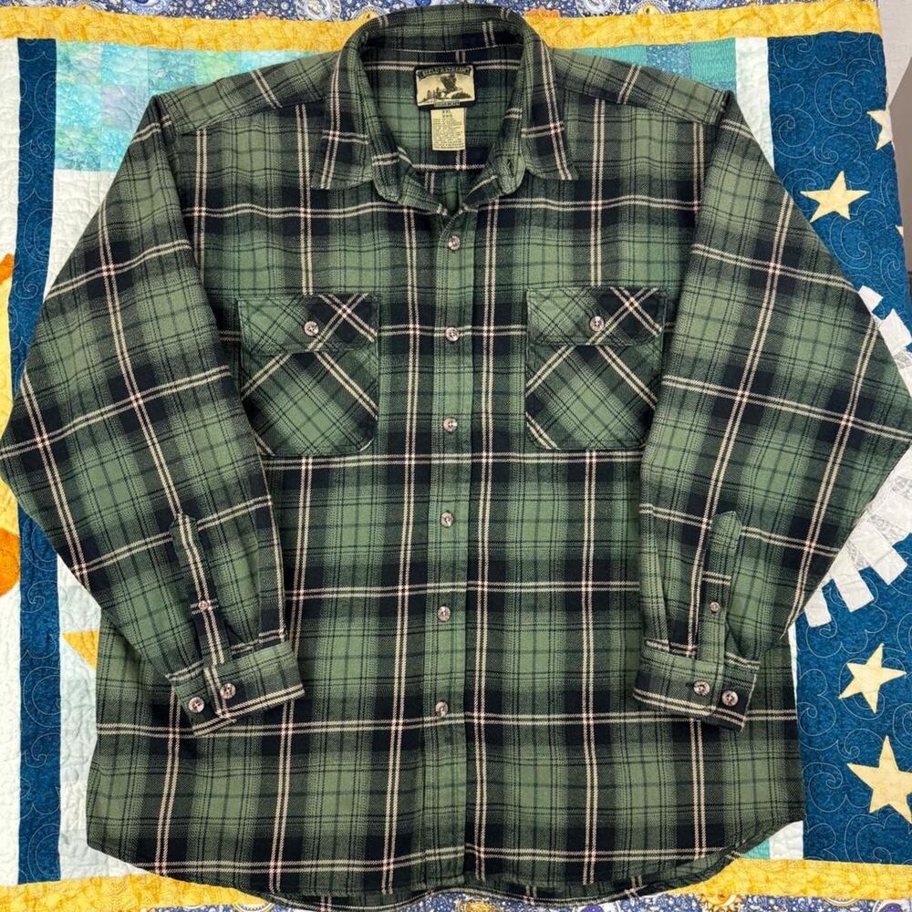 Field & Stream Dark Forest Green Plaid Button-up Heavyweight Flannel Shirt